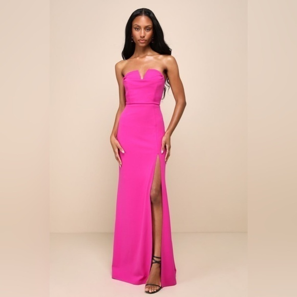 LULU’S EFFORTLESS RADIANCE STRAPLESS MERMAID MAXI DRESS